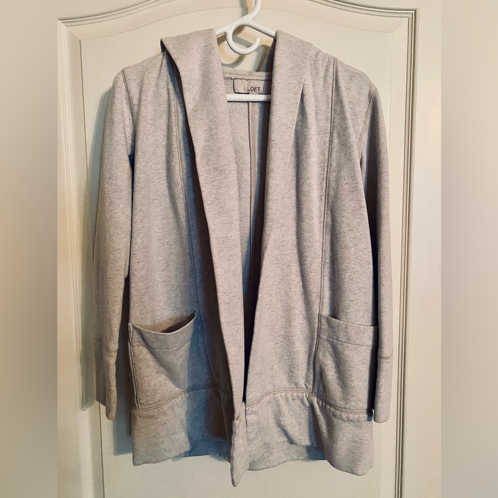 LOFT Gray Open-Front Hoodie Sweater sweatshirt jacket size small Ann Taylor